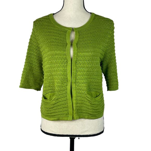 Chico's SZ 0 (Small) Crop Cardigan Sweater Stretch Elbow Sleeves Hook 'n Eye - Picture 1 of 8